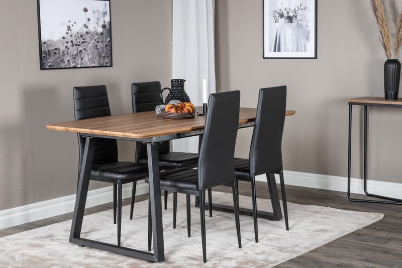 Ruokailuryhmä Venture Home Inca-ruokailuryhmä 160 cm suorakaiteen muotoinen, sisältää 4 Slim-tuolia Musta/Luonnonväri - Huonekalut - Pöytä & ruokailuryhmä - Ruokailuryhmä