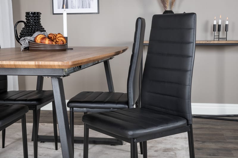 Ruokailuryhmä Venture Home Inca-ruokailuryhmä 160 cm suorakaiteen muotoinen, sisältää 4 Slim-tuolia Musta/Luonnonväri - Huonekalut - Pöytä & ruokailuryhmä - Ruokailuryhmä