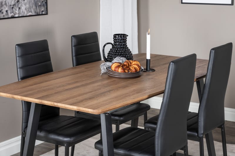 Ruokailuryhmä Venture Home Inca-ruokailuryhmä 160 cm suorakaiteen muotoinen, sisältää 4 Slim-tuolia Musta/Luonnonväri - Huonekalut - Pöytä & ruokailuryhmä - Ruokailuryhmä