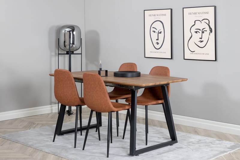 Ruokailuryhmä Venture Home Inca-ruokailuryhmä 160 cm suorakaiteen muotoinen, sisältää 4 Polar-tuolia Musta/ruskea/luonnonväri - Huonekalut - Pöytä & ruokailuryhmä - Ruokailuryhmä