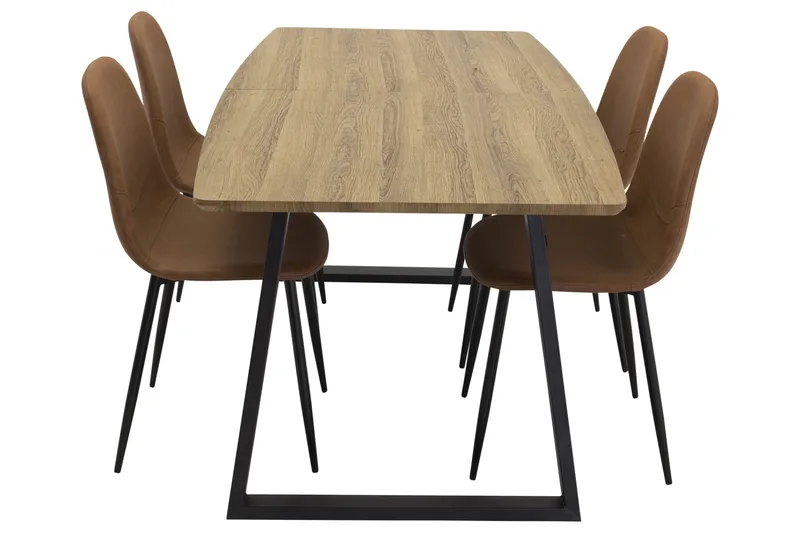 Ruokailuryhmä Venture Home Inca-ruokailuryhmä 160 cm suorakaiteen muotoinen, sisältää 4 Polar-tuolia Musta/ruskea/luonnonväri - Huonekalut - Pöytä & ruokailuryhmä - Ruokailuryhmä