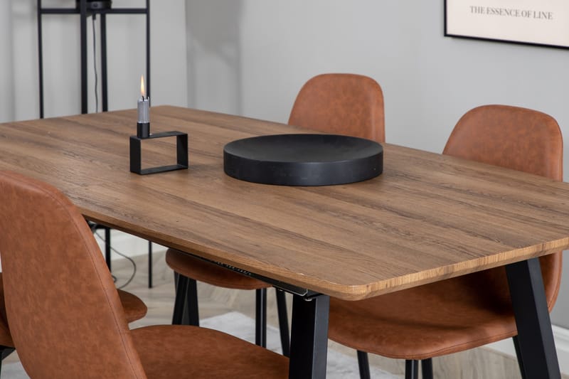 Ruokailuryhmä Venture Home Inca-ruokailuryhmä 160 cm suorakaiteen muotoinen, sisältää 4 Polar-tuolia Musta/ruskea/luonnonväri - Huonekalut - Pöytä & ruokailuryhmä - Ruokailuryhmä