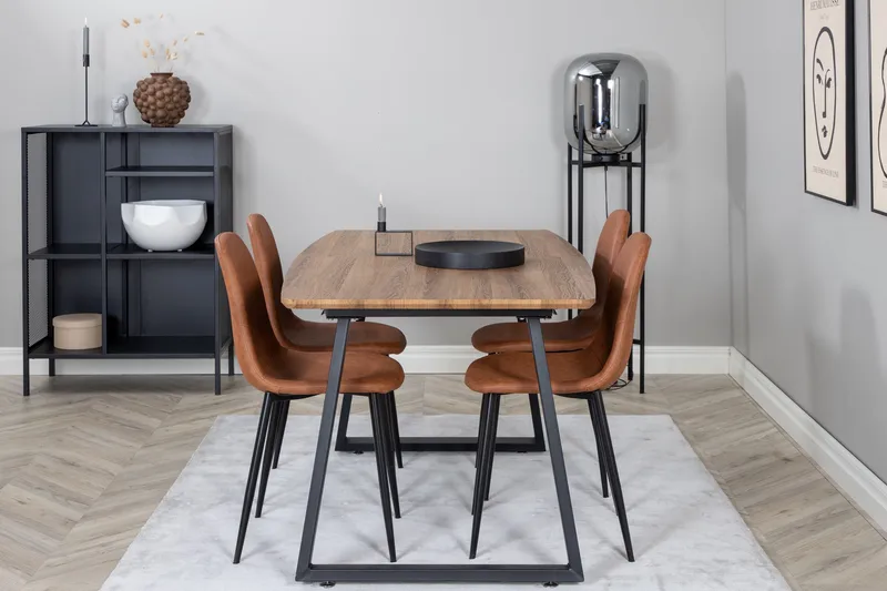 Ruokailuryhmä Venture Home Inca-ruokailuryhmä 160 cm suorakaiteen muotoinen, sisältää 4 Polar-tuolia Musta/ruskea/luonnonväri - Huonekalut - Pöytä & ruokailuryhmä - Ruokailuryhmä