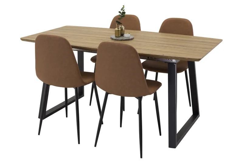 Ruokailuryhmä Venture Home Inca-ruokailuryhmä 160 cm suorakaiteen muotoinen, sisältää 4 Polar-tuolia Musta/ruskea/luonnonväri, undefined