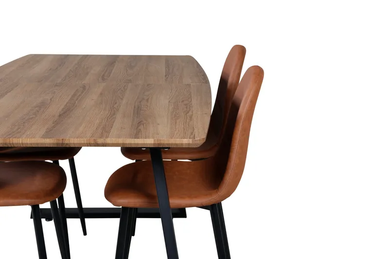 Ruokailuryhmä Venture Home Inca-ruokailuryhmä 160 cm suorakaiteen muotoinen, sisältää 4 Polar-tuolia Musta/ruskea/luonnonväri - Huonekalut - Pöytä & ruokailuryhmä - Ruokailuryhmä