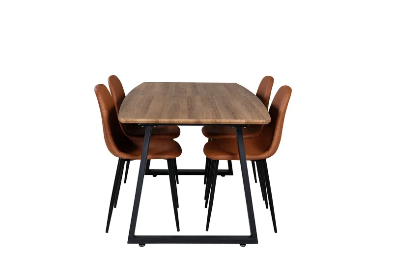 Ruokailuryhmä Venture Home Inca-ruokailuryhmä 160 cm suorakaiteen muotoinen, sisältää 4 Polar-tuolia Musta/ruskea/luonnonväri - Huonekalut - Pöytä & ruokailuryhmä - Ruokailuryhmä