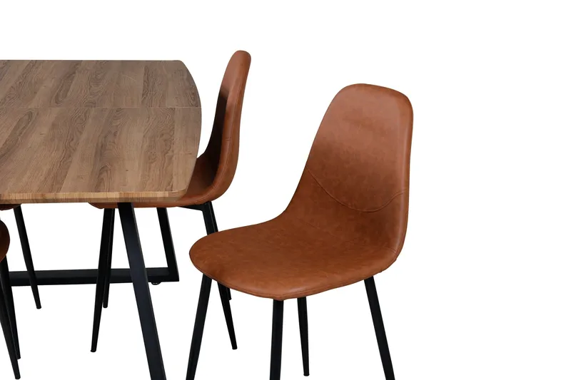 Ruokailuryhmä Venture Home Inca-ruokailuryhmä 160 cm suorakaiteen muotoinen, sisältää 4 Polar-tuolia Musta/ruskea/luonnonväri - Huonekalut - Pöytä & ruokailuryhmä - Ruokailuryhmä