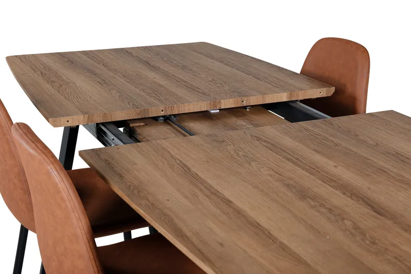 Ruokailuryhmä Venture Home Inca-ruokailuryhmä 160 cm suorakaiteen muotoinen, sisältää 4 Polar-tuolia Musta/ruskea/luonnonväri - Huonekalut - Pöytä & ruokailuryhmä - Ruokailuryhmä
