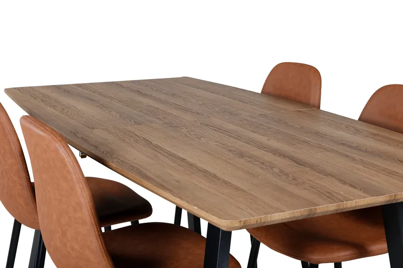Ruokailuryhmä Venture Home Inca-ruokailuryhmä 160 cm suorakaiteen muotoinen, sisältää 4 Polar-tuolia Musta/ruskea/luonnonväri - Huonekalut - Pöytä & ruokailuryhmä - Ruokailuryhmä