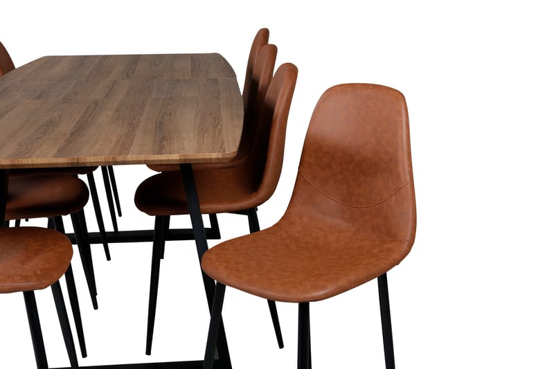 Ruokailuryhmä Venture Home Inca-ruokailuryhmä 160 cm suorakaiteen muotoinen, sisältää 8 Polar-tuolia Musta/ruskea/luonnonväri - Huonekalut - Pöytä & ruokailuryhmä - Ruokailuryhmä