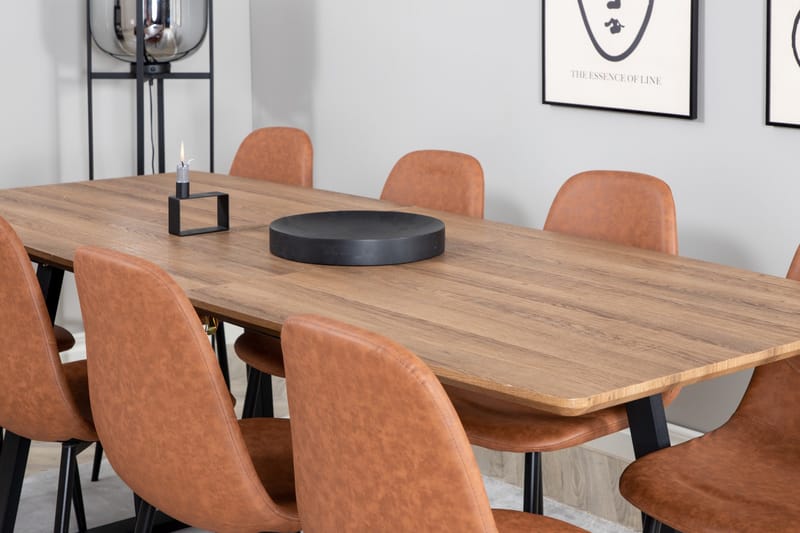 Ruokailuryhmä Venture Home Inca-ruokailuryhmä 160 cm suorakaiteen muotoinen, sisältää 8 Polar-tuolia Musta/ruskea/luonnonväri - Huonekalut - Pöytä & ruokailuryhmä - Ruokailuryhmä