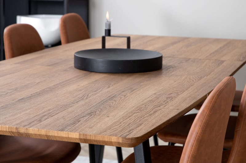 Ruokailuryhmä Venture Home Inca-ruokailuryhmä 160 cm suorakaiteen muotoinen, sisältää 8 Polar-tuolia Musta/ruskea/luonnonväri - Huonekalut - Pöytä & ruokailuryhmä - Ruokailuryhmä