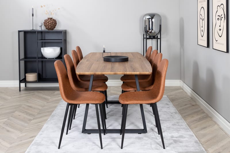 Ruokailuryhmä Venture Home Inca-ruokailuryhmä 160 cm suorakaiteen muotoinen, sisältää 8 Polar-tuolia Musta/ruskea/luonnonväri - Huonekalut - Pöytä & ruokailuryhmä - Ruokailuryhmä