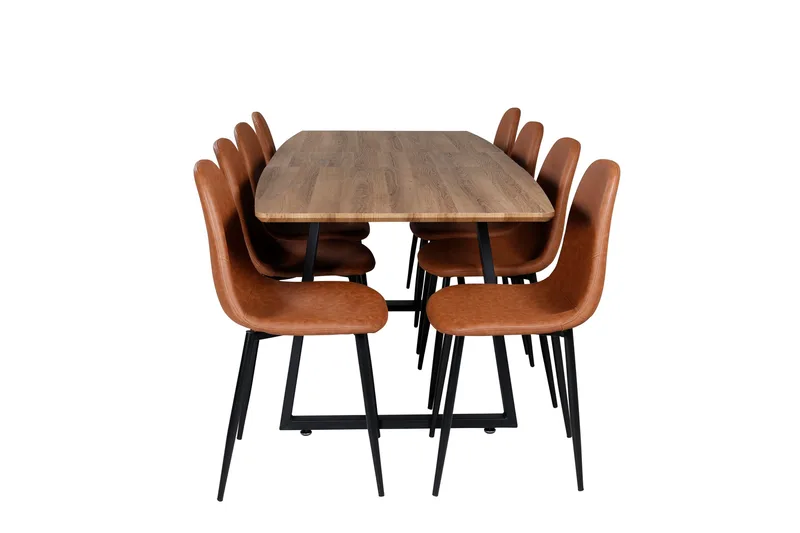Ruokailuryhmä Venture Home Inca-ruokailuryhmä 160 cm suorakaiteen muotoinen, sisältää 8 Polar-tuolia Musta/ruskea/luonnonväri - Huonekalut - Pöytä & ruokailuryhmä - Ruokailuryhmä