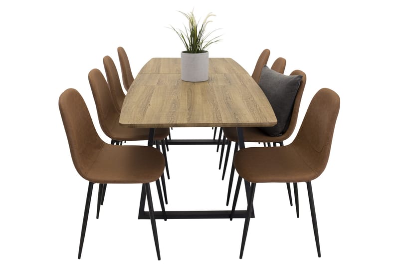 Ruokailuryhmä Venture Home Inca-ruokailuryhmä 160 cm suorakaiteen muotoinen, sisältää 8 Polar-tuolia Musta/ruskea/luonnonväri - Huonekalut - Pöytä & ruokailuryhmä - Ruokailuryhmä