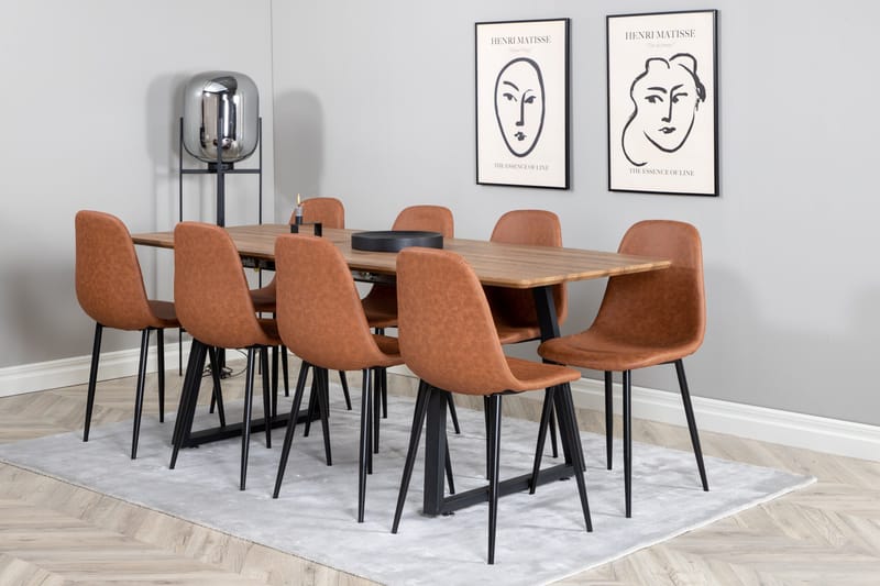 Ruokailuryhmä Venture Home Inca-ruokailuryhmä 160 cm suorakaiteen muotoinen, sisältää 8 Polar-tuolia Musta/ruskea/luonnonväri - Huonekalut - Pöytä & ruokailuryhmä - Ruokailuryhmä