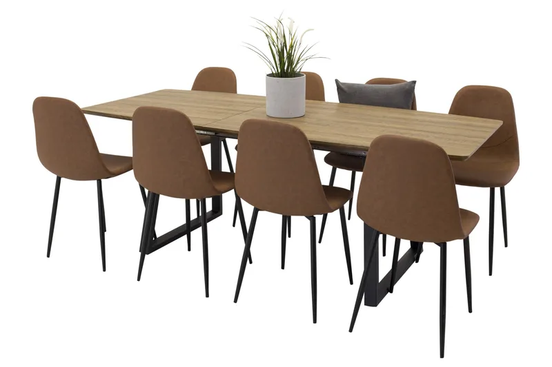 Ruokailuryhmä Venture Home Inca-ruokailuryhmä 160 cm suorakaiteen muotoinen, sisältää 8 Polar-tuolia Musta/ruskea/luonnonväri, undefined