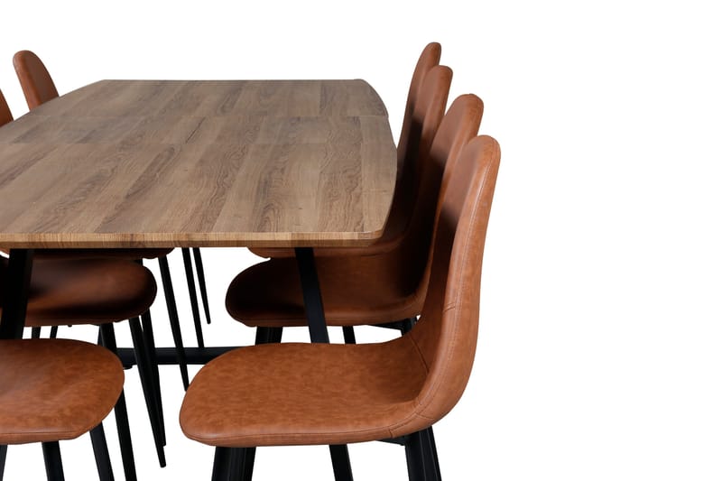 Ruokailuryhmä Venture Home Inca-ruokailuryhmä 160 cm suorakaiteen muotoinen, sisältää 8 Polar-tuolia Musta/ruskea/luonnonväri - Huonekalut - Pöytä & ruokailuryhmä - Ruokailuryhmä