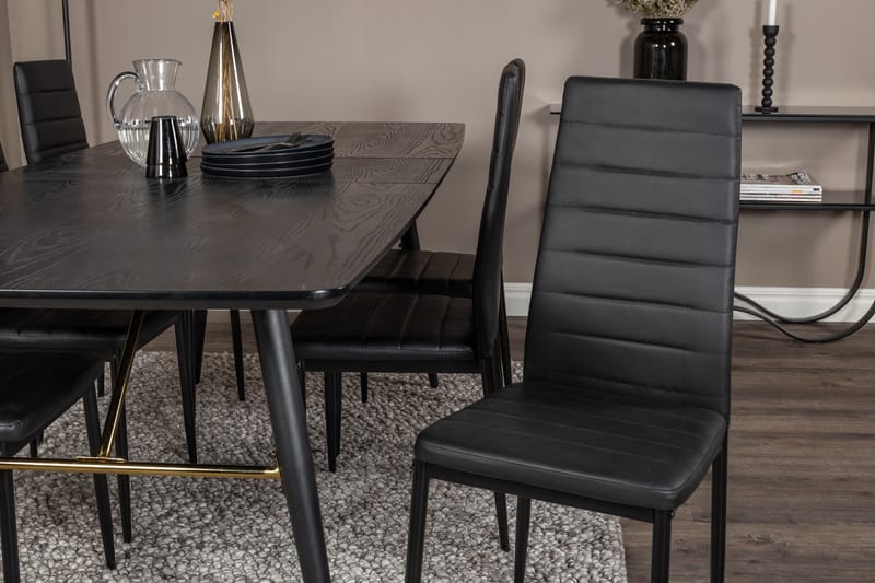 Ruokailuryhmä Venture Home Irunea-jatkettava ruokailuryhmä 180–220 cm suorakaiteen muotoinen, sisältää 6 Zovese-tuolia Musta/KULTA - Huonekalut - Pöytä & ruokailuryhmä - Ruokailuryhmä