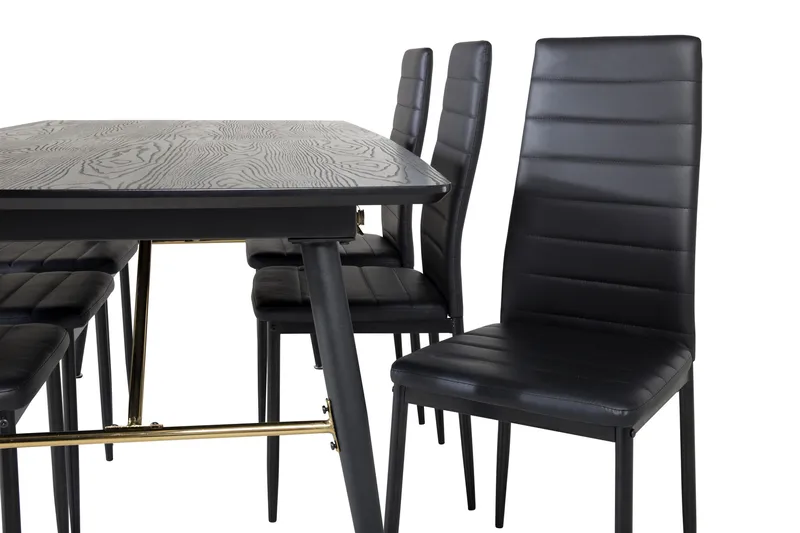 Ruokailuryhmä Venture Home Irunea-jatkettava ruokailuryhmä 180–220 cm suorakaiteen muotoinen, sisältää 6 Zovese-tuolia Musta/KULTA - Huonekalut - Pöytä & ruokailuryhmä - Ruokailuryhmä