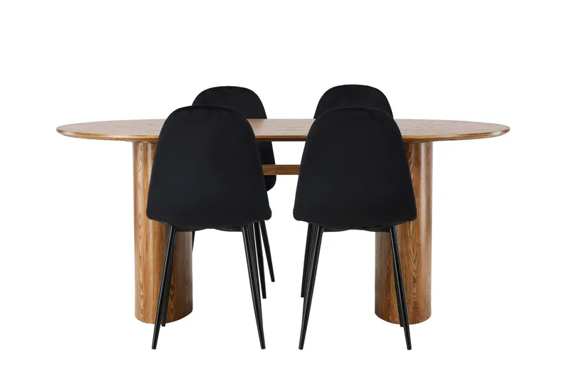 Ruokailuryhmä Venture Home Isolde-ruokailuryhmä 180 cm, ovaali, 4 Polar-tuolia Musta/Luonnonväri, undefined
