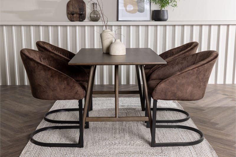 Ruokailuryhmä Venture Home Kaseidon-ruokailuryhmä 120 cm suorakaiteen muotoinen, sisältää 4 Evening-tuolia Tummanruskea - Huonekalut - Pöytä & ruokailuryhmä - Ruokailuryhmä
