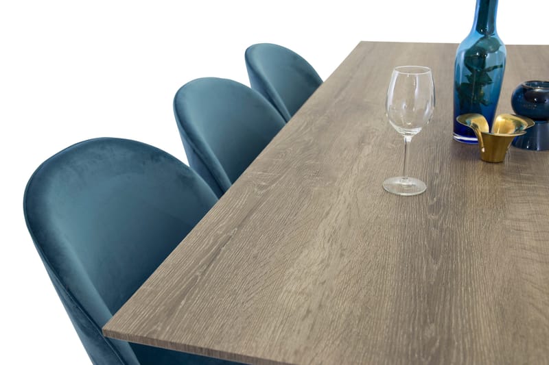 Ruokailuryhmä Venture Home Marina-ruokailuryhmä 180 cm, suorakaiteen muotoinen, 6 Velvet-tuolia Musta/Sininen/Harmaa - Huonekalut - Pöytä & ruokailuryhmä - Ruokailuryhmä