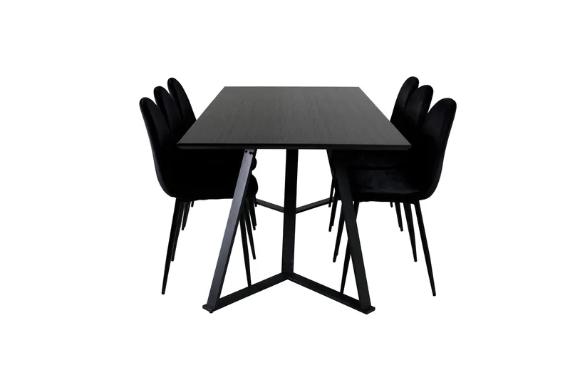 Ruokailuryhmä Venture Home Marina-ruokailuryhmä 180 cm, suorakaiteen muotoinen, 6 Polar-tuolia Musta, undefined