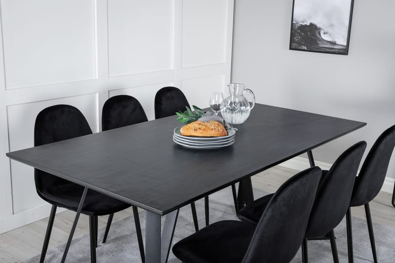 Ruokailuryhmä Venture Home Marina-ruokailuryhmä 180 cm, suorakaiteen muotoinen, 6 Polar-tuolia Musta - Huonekalut - Pöytä & ruokailuryhmä - Ruokailuryhmä