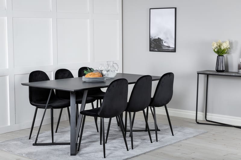 Ruokailuryhmä Venture Home Marina-ruokailuryhmä 180 cm, suorakaiteen muotoinen, 6 Polar-tuolia Musta - Huonekalut - Pöytä & ruokailuryhmä - Ruokailuryhmä