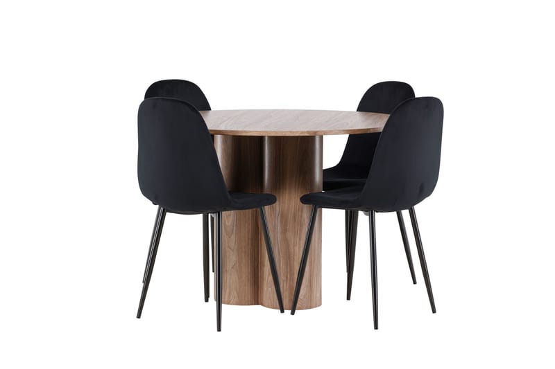 Ruokailuryhmä Venture Home Olivia-ruokailuryhmä 110 cm, pyöreä, 4 Polar-tuolilla Mokka/Musta/Musta - Huonekalut - Pöytä & ruokailuryhmä - Ruokailuryhmä