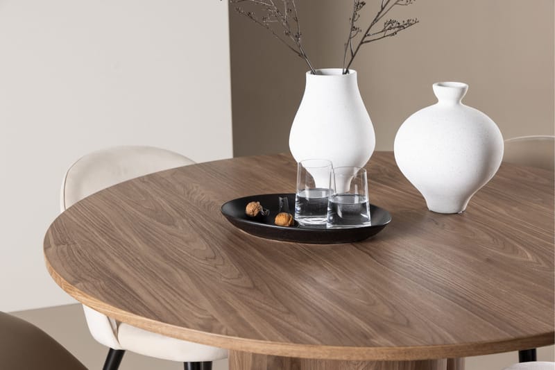 Ruokailuryhmä Venture Home Olivia-ruokailuryhmä 110 cm, pyöreä, 4 Velvet-tuolia Mokka/Beige/Musta - Huonekalut - Pöytä & ruokailuryhmä - Ruokailuryhmä