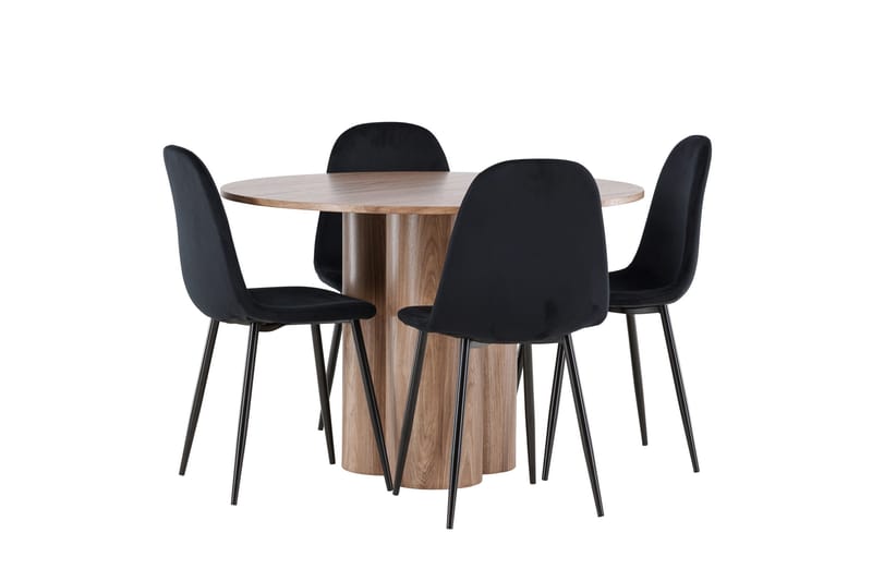Ruokailuryhmä Venture Home Olivia-ruokailuryhmä 110 cm, pyöreä, 4 Polar-tuolilla Mokka/Musta/Musta - Huonekalut - Pöytä & ruokailuryhmä - Ruokailuryhmä