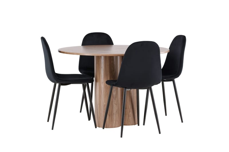 Ruokailuryhmä Venture Home Olivia-ruokailuryhmä 110 cm, pyöreä, 4 Polar-tuolilla Mokka/Musta/Musta - Huonekalut - Pöytä & ruokailuryhmä - Ruokailuryhmä