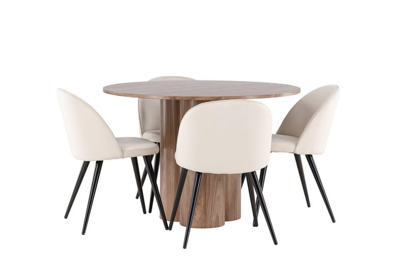 Ruokailuryhmä Venture Home Olivia-ruokailuryhmä 110 cm, pyöreä, 4 Velvet-tuolia Mokka/Beige/Musta - Huonekalut - Pöytä & ruokailuryhmä - Ruokailuryhmä