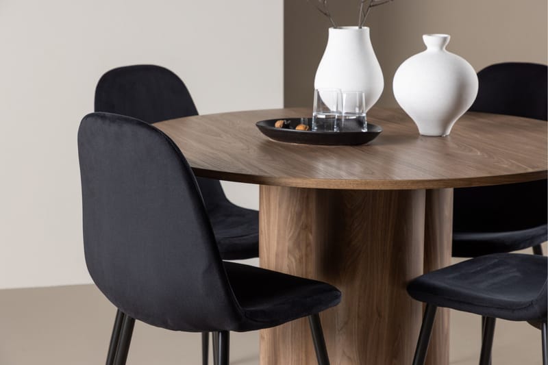 Ruokailuryhmä Venture Home Olivia-ruokailuryhmä 110 cm, pyöreä, 4 Polar-tuolilla Mokka/Musta/Musta - Huonekalut - Pöytä & ruokailuryhmä - Ruokailuryhmä