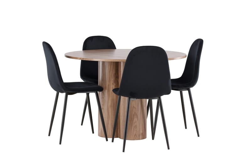 Ruokailuryhmä Venture Home Olivia-ruokailuryhmä 110 cm, pyöreä, 4 Polar-tuolilla Mokka/Musta/Musta - Huonekalut - Pöytä & ruokailuryhmä - Ruokailuryhmä