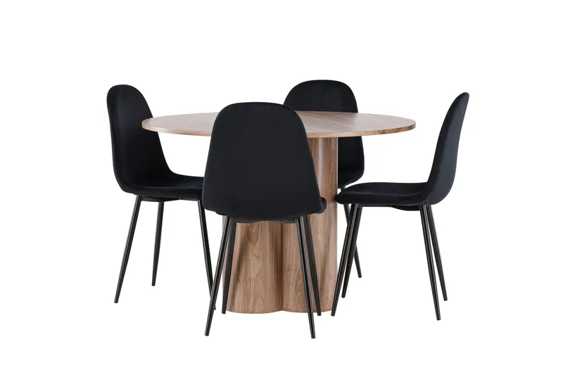Ruokailuryhmä Venture Home Olivia-ruokailuryhmä 110 cm, pyöreä, 4 Polar-tuolilla Mokka/Musta/Musta, undefined