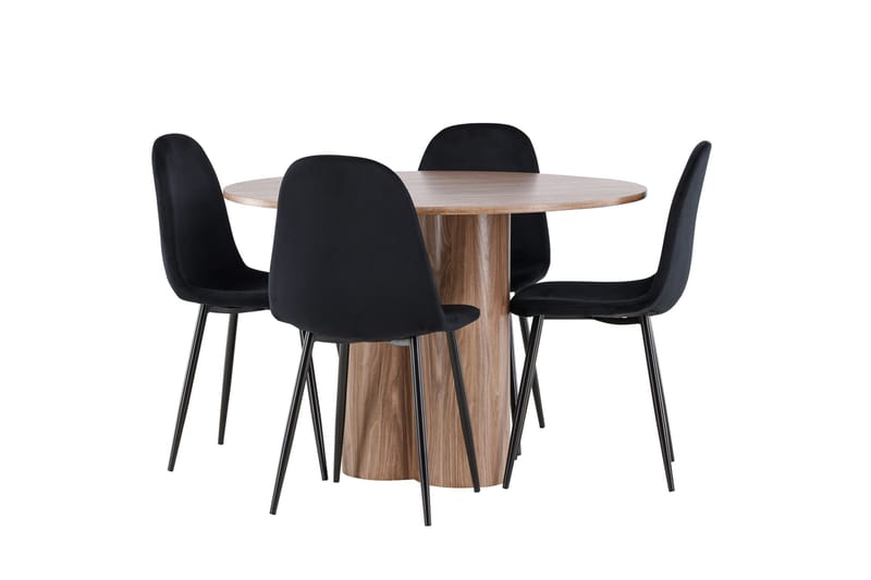 Ruokailuryhmä Venture Home Olivia-ruokailuryhmä 110 cm, pyöreä, 4 Polar-tuolilla Mokka/Musta/Musta - Huonekalut - Pöytä & ruokailuryhmä - Ruokailuryhmä