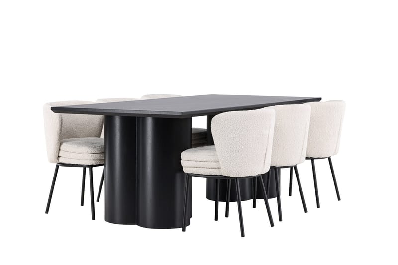 Ruokailuryhmä Venture Home Olivia-ruokailuryhmä 210 cm, suorakulmainen, 6 Agnes-tuolia Musta/Valkoinen/Musta - Huonekalut - Pöytä & ruokailuryhmä - Ruokailuryhmä
