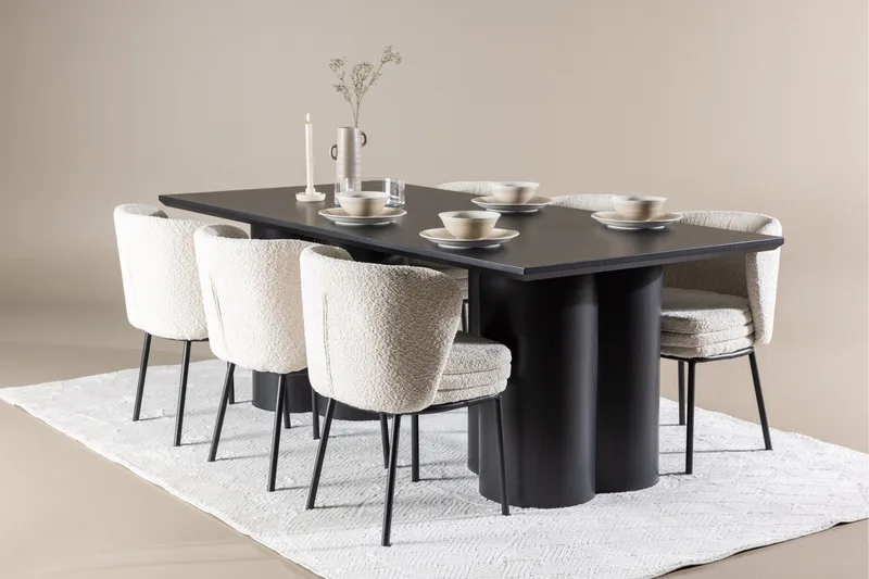 Ruokailuryhmä Venture Home Olivia-ruokailuryhmä 210 cm, suorakulmainen, 6 Agnes-tuolia Musta/Valkoinen/Musta - Huonekalut - Pöytä & ruokailuryhmä - Ruokailuryhmä
