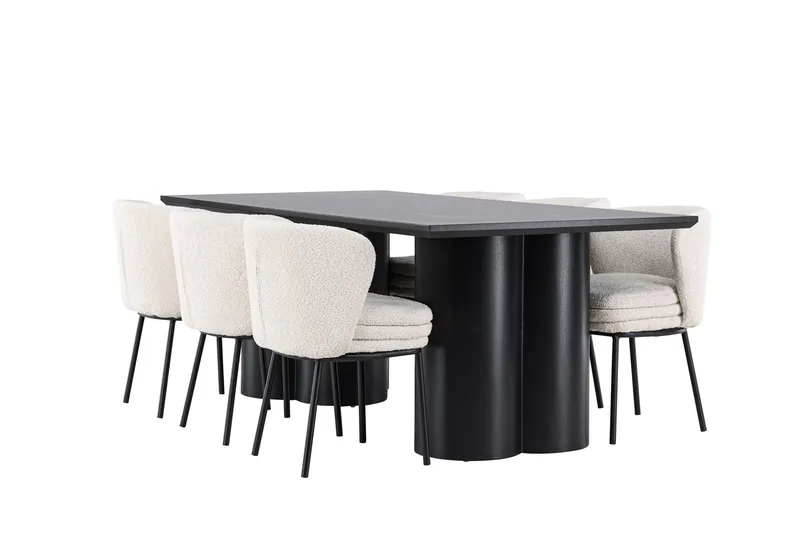 Ruokailuryhmä Venture Home Olivia-ruokailuryhmä 210 cm, suorakulmainen, 6 Agnes-tuolia Musta/Valkoinen/Musta, undefined