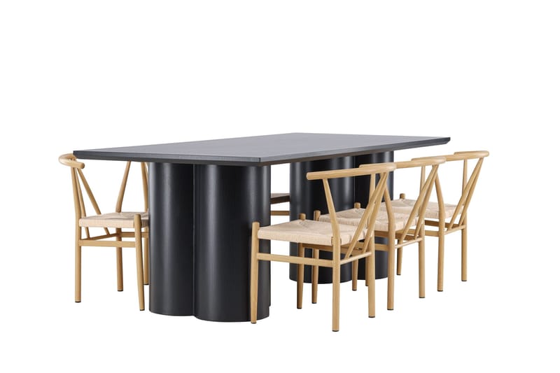 Ruokailuryhmä Venture Home Olivia-ruokailuryhmä 210 cm, suorakulmainen, 6 Alfons-tuolia Musta/Beige/Ruskea - Huonekalut - Pöytä & ruokailuryhmä - Ruokailuryhmä