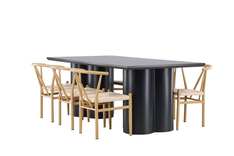 Ruokailuryhmä Venture Home Olivia-ruokailuryhmä 210 cm, suorakulmainen, 6 Alfons-tuolia Musta/Beige/Ruskea - Huonekalut - Pöytä & ruokailuryhmä - Ruokailuryhmä