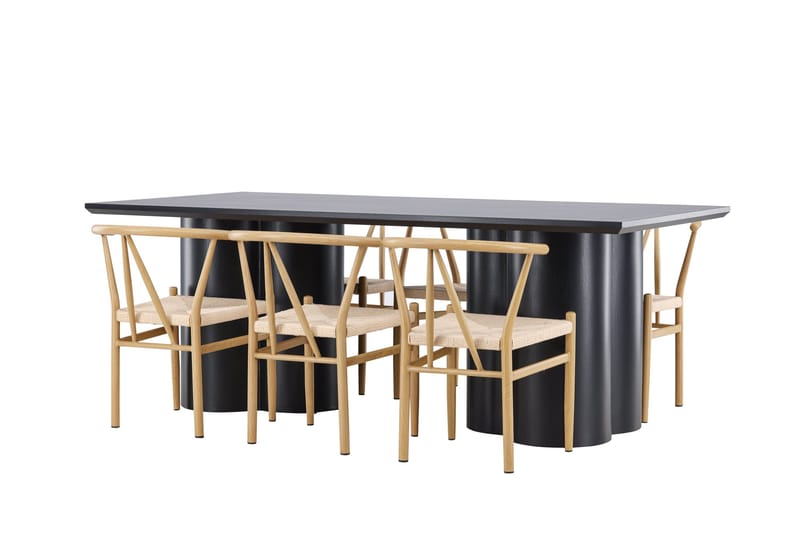 Ruokailuryhmä Venture Home Olivia-ruokailuryhmä 210 cm, suorakulmainen, 6 Alfons-tuolia Musta/Beige/Ruskea - Huonekalut - Pöytä & ruokailuryhmä - Ruokailuryhmä