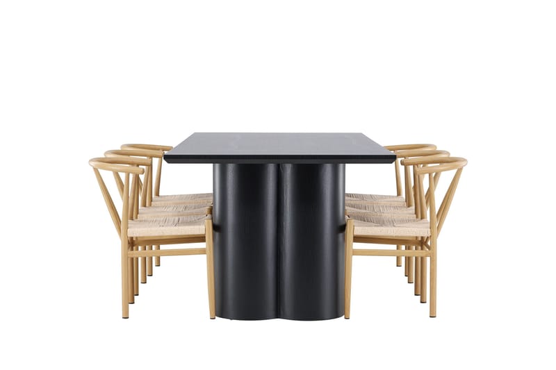 Ruokailuryhmä Venture Home Olivia-ruokailuryhmä 210 cm, suorakulmainen, 6 Alfons-tuolia Musta/Beige/Ruskea - Huonekalut - Pöytä & ruokailuryhmä - Ruokailuryhmä