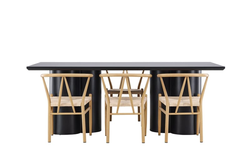 Ruokailuryhmä Venture Home Olivia-ruokailuryhmä 210 cm, suorakulmainen, 6 Alfons-tuolia Musta/Beige/Ruskea - Huonekalut - Pöytä & ruokailuryhmä - Ruokailuryhmä