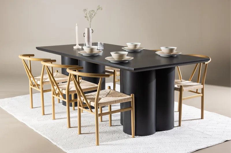 Ruokailuryhmä Venture Home Olivia-ruokailuryhmä 210 cm, suorakulmainen, 6 Alfons-tuolia Musta/Beige/Ruskea - Huonekalut - Pöytä & ruokailuryhmä - Ruokailuryhmä