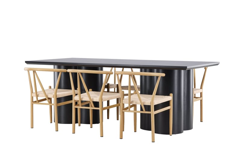 Ruokailuryhmä Venture Home Olivia-ruokailuryhmä 210 cm, suorakulmainen, 6 Alfons-tuolia Musta/Beige/Ruskea - Huonekalut - Pöytä & ruokailuryhmä - Ruokailuryhmä