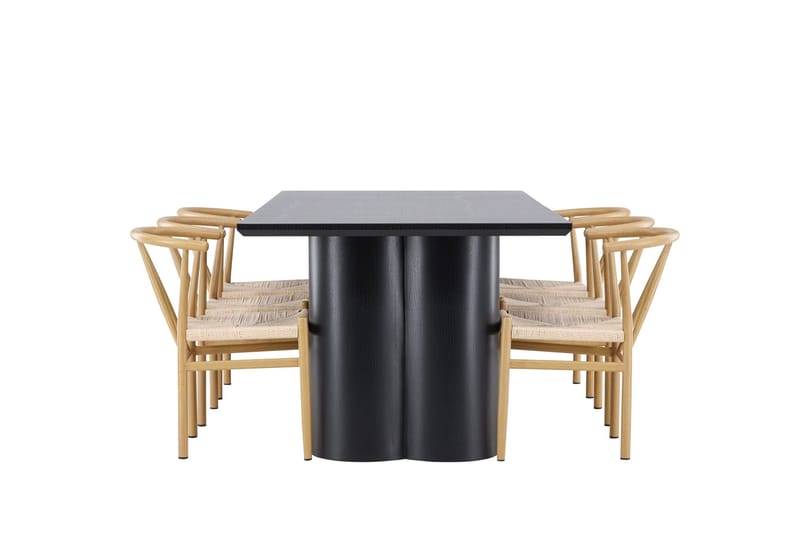 Ruokailuryhmä Venture Home Olivia-ruokailuryhmä 210 cm, suorakulmainen, 6 Alfons-tuolia Musta/Beige/Ruskea - Huonekalut - Pöytä & ruokailuryhmä - Ruokailuryhmä